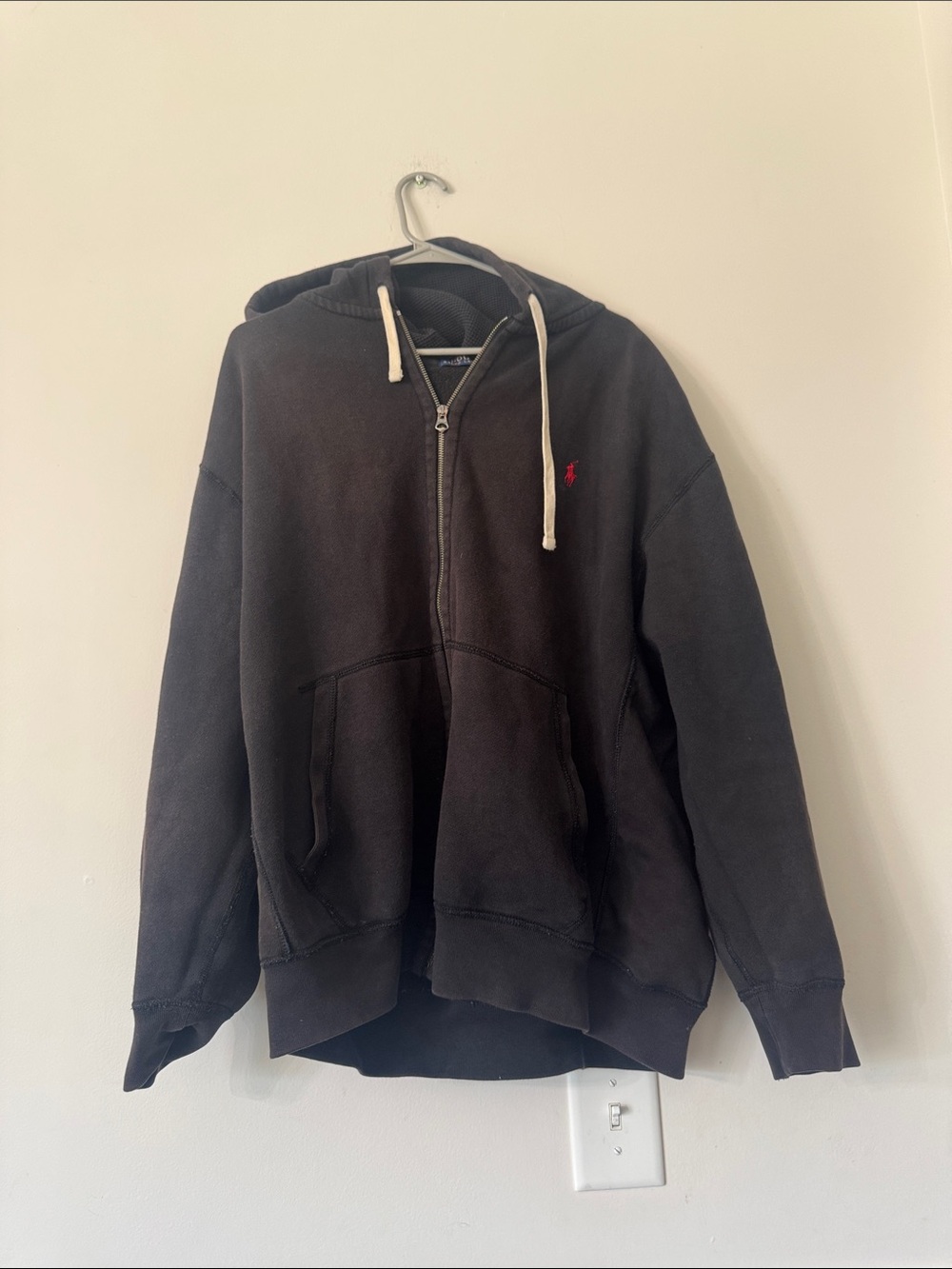 Polo by Ralph Lauren Black Zip-Up Hoodie with Red Pony a little faded